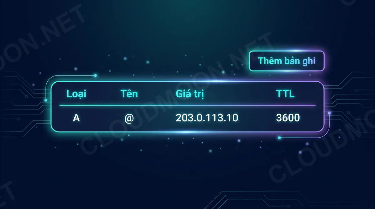 Giao diện xem và sửa bản ghi DNS
