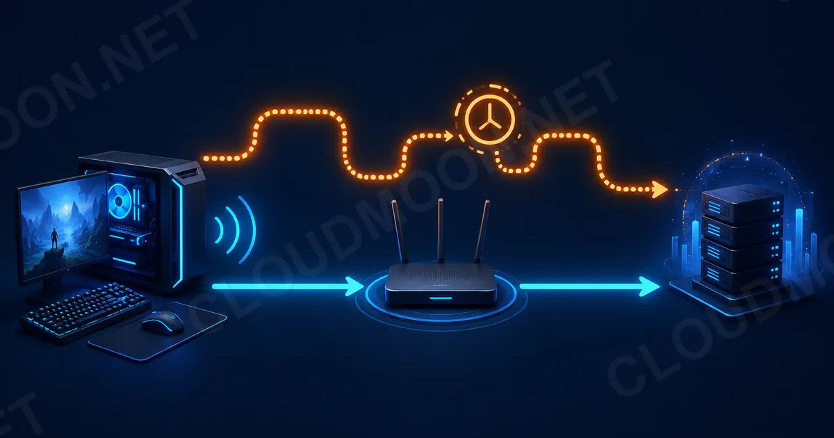 Sơ đồ kết nối từ máy chơi game qua router đến máy chủ game