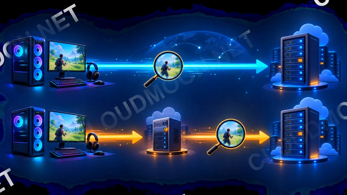 Sơ đồ hai đường kết nối từ máy nhà và VPS tới máy chủ game