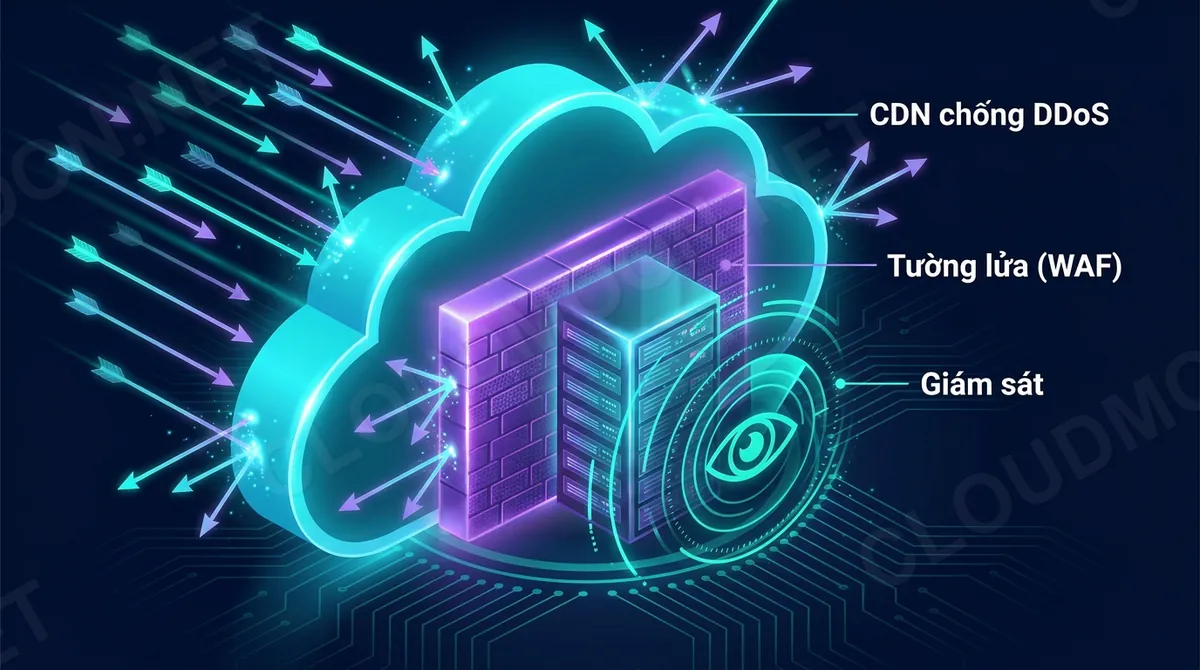 Các lớp phòng chống DDoS: CDN scrubbing, tường lửa ứng dụng, giám sát và hạ tầng