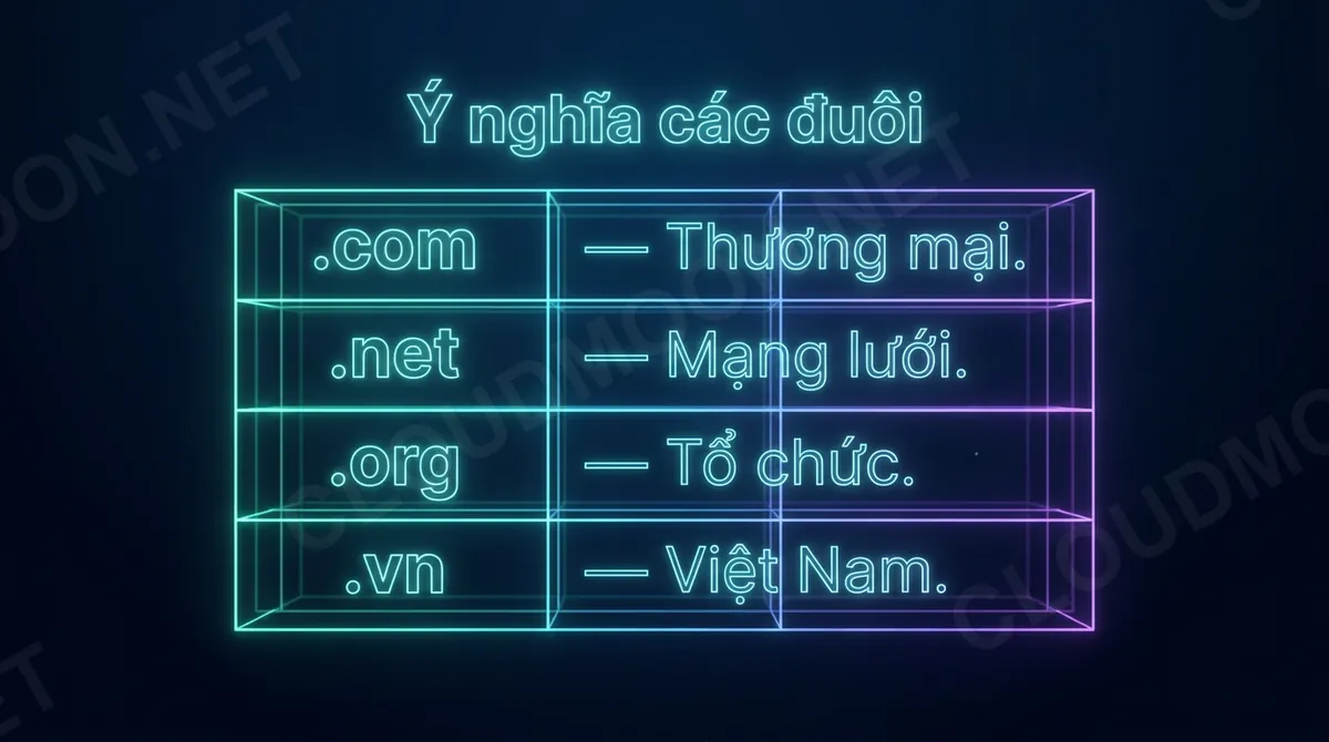 Ý nghĩa các đuôi tên miền .com .net .org .vn
