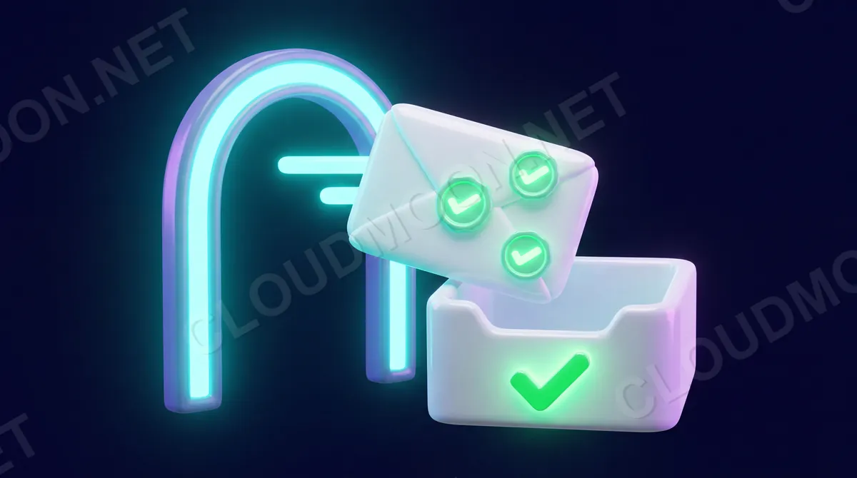 Lá thư email đóng ba con dấu xác thực xanh SPF DKIM DMARC, đi qua cổng dịch vụ email uy tín rồi bay thẳng vào hộp thư đến với dấu tích xanh an toàn