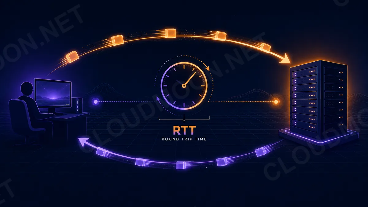 Minh họa độ trễ latency và thời gian khứ hồi RTT khi dữ liệu đi đến máy chủ game