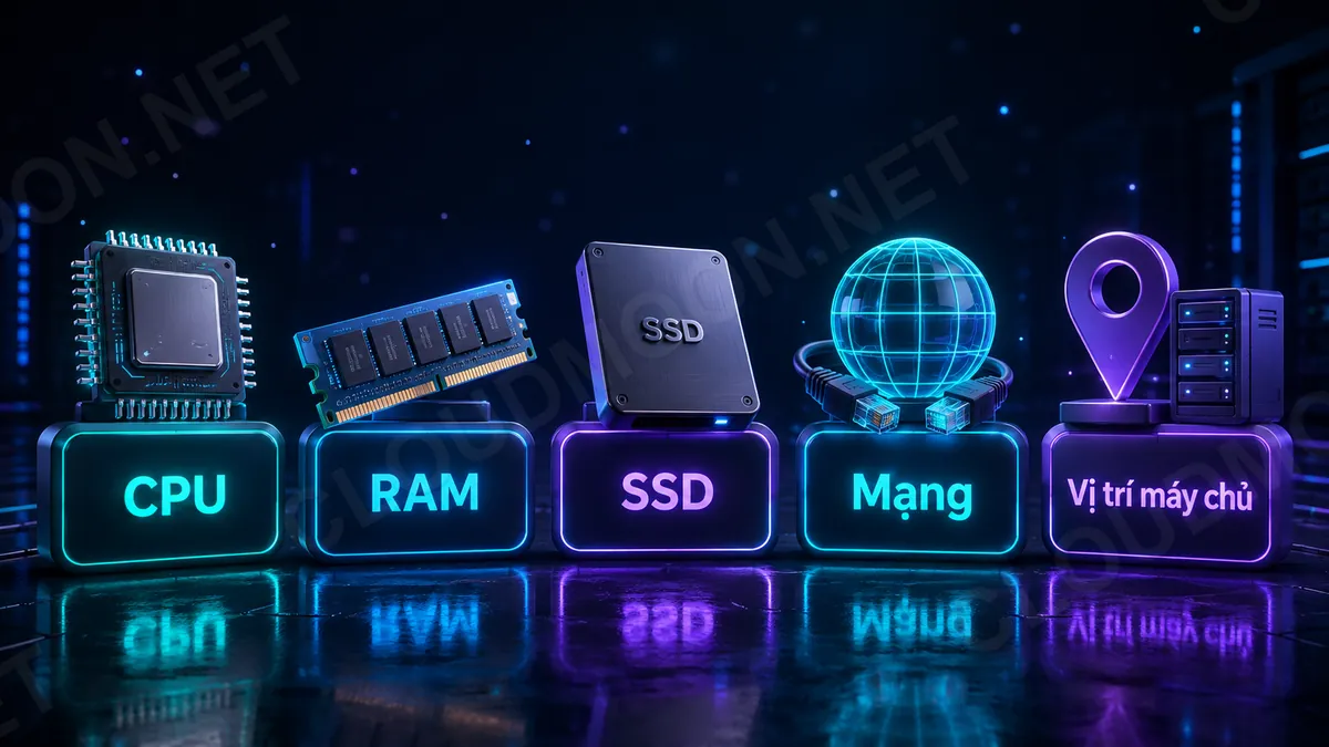 Các tiêu chí chọn máy chạy game server gồm CPU, RAM, SSD, mạng và vị trí máy chủ