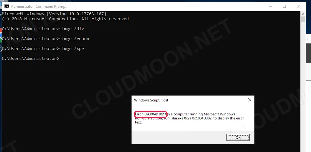 Lỗi 0xC004D302 khi kiểm tra license Windows Server trước khi khởi động lại máy
