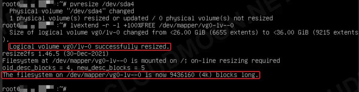 Lệnh pvresize và lvextend -r trên VPS Linux dùng LVM, hệ thống tệp ext4 được nới cùng lúc