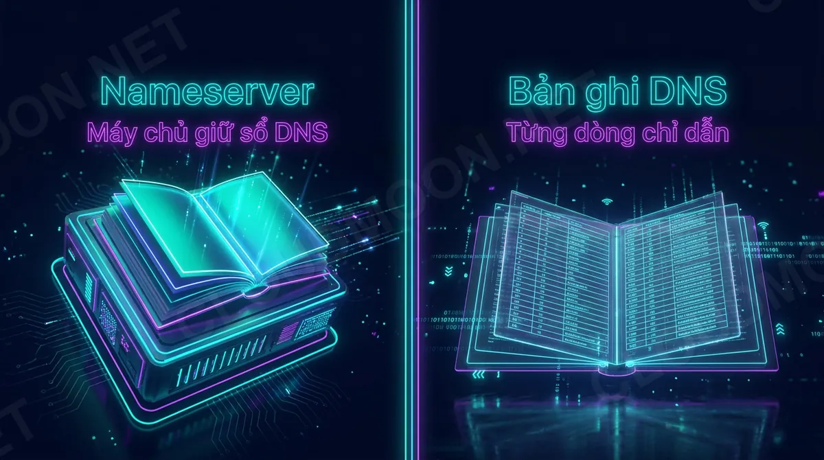 Nameserver giữ sổ DNS, bản ghi DNS là các mục trong sổ