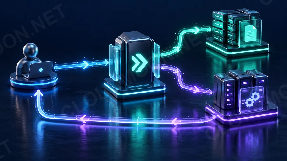 Luồng yêu cầu đi qua Nginx đến nội dung tĩnh hoặc máy chủ backend