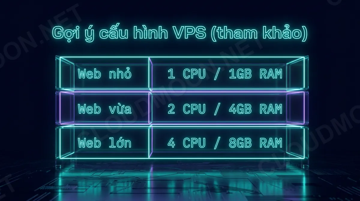 Bảng gợi ý cấu hình VPS theo nhu cầu
