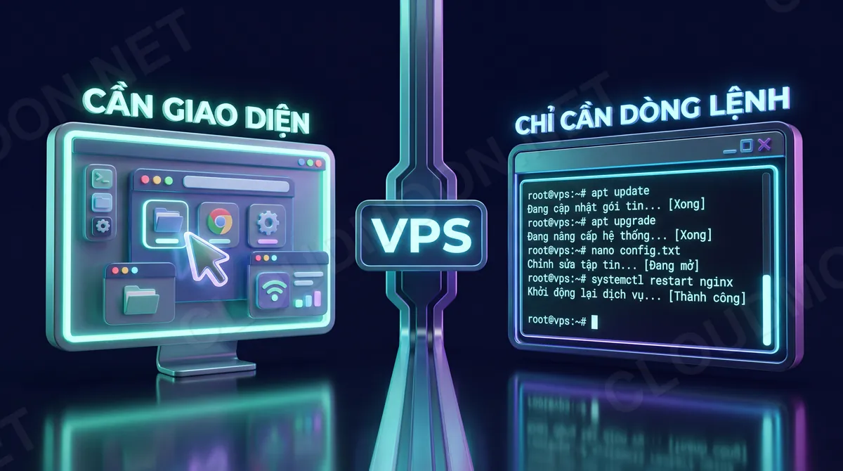 So sánh VPS cần giao diện desktop và VPS chỉ cần dòng lệnh